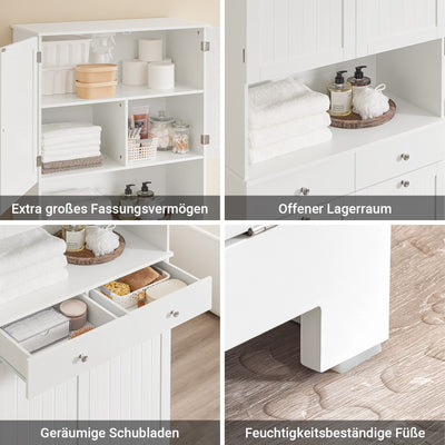SoBuy | Hochschrank schmal | mit 2 Wäschekörben | 2 Schubladen | Weiß | BZR215-W