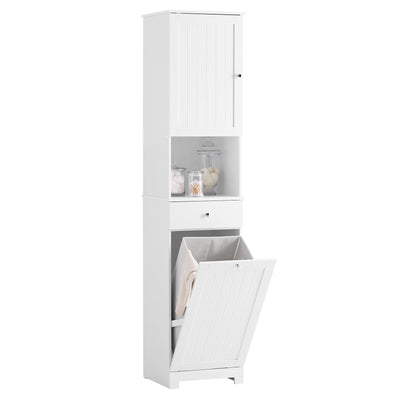 SoBuy | Mobile bagno | con 1 cesto portabiancheria | cassetto | scomparto aperto e regolabile | BZR216-W