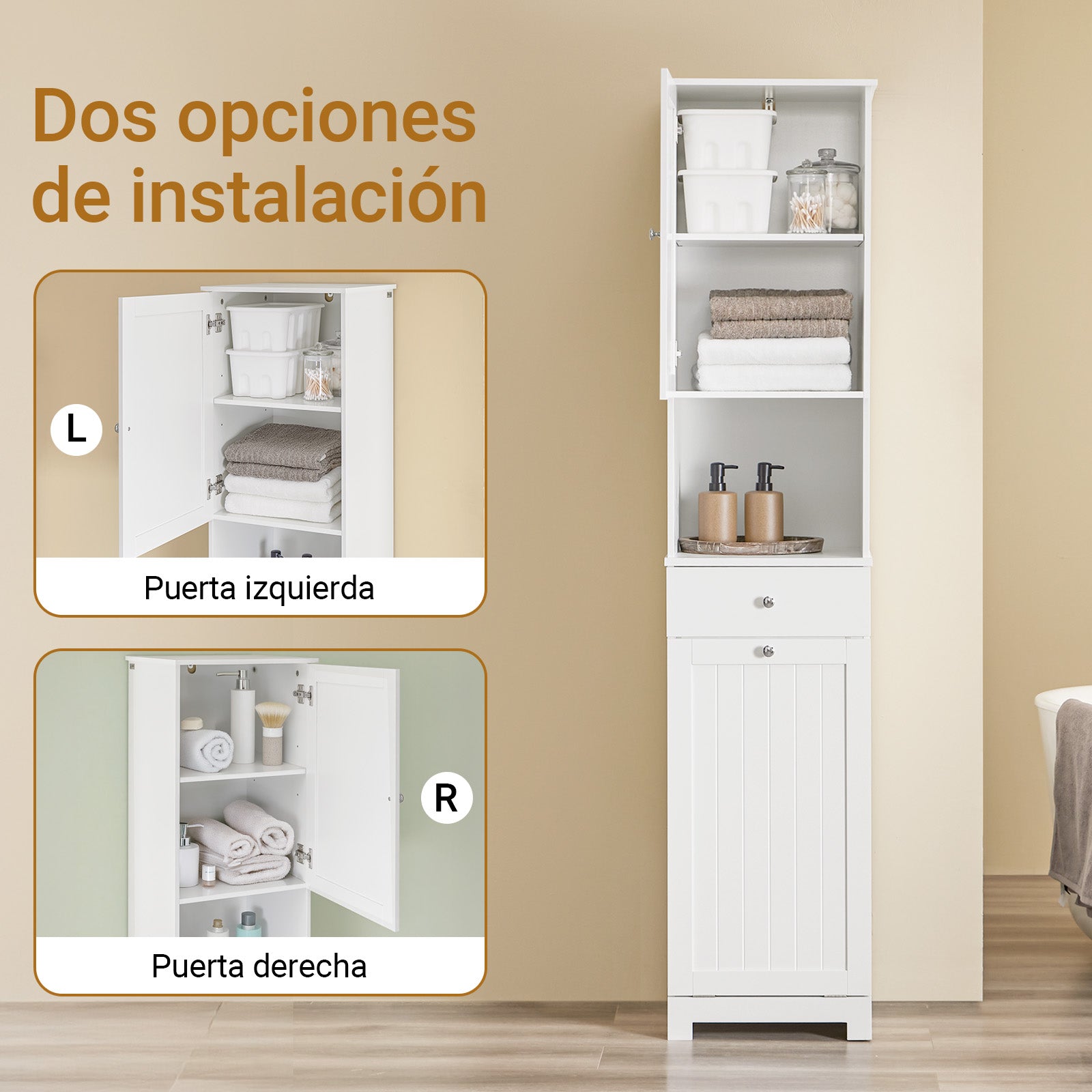 SoBuy | Mobile bagno | con 1 cesto portabiancheria | cassetto | scomparto aperto e regolabile | BZR216-W