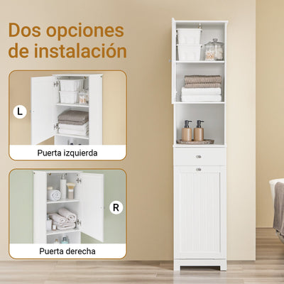 SoBuy | Mobile bagno | con 1 cesto portabiancheria | cassetto | scomparto aperto e regolabile | BZR216-W