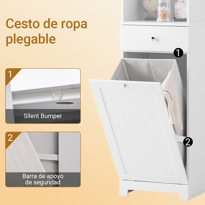 SoBuy | Mobile bagno | con 1 cesto portabiancheria | cassetto | scomparto aperto e regolabile | BZR216-W
