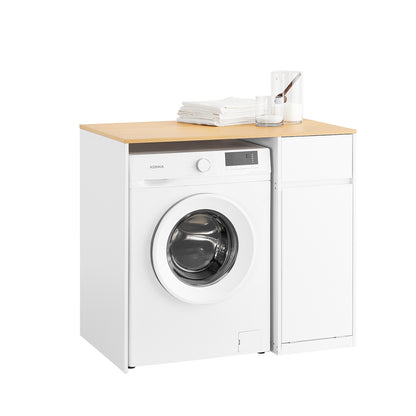 SoBuy | Waschmaschinenschrank | mit Wäschekorb & Schublade | Weiß BZR217-WN