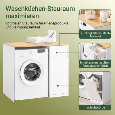 SoBuy | Meuble de machine à laver | avec panier à linge et tiroir | Blanc BZR217-WN