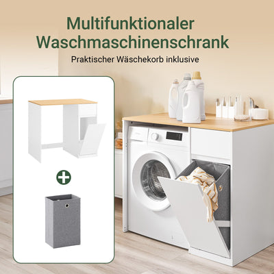 SoBuy | Meuble de machine à laver | avec panier à linge et tiroir | Blanc BZR217-WN