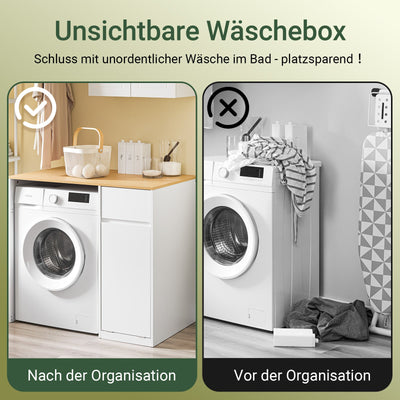 SoBuy | Meuble de machine à laver | avec panier à linge et tiroir | Blanc BZR217-WN