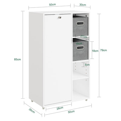 SoBuy Badezimmerschrank mit Wäschekorb schmal Weiß 50 cm 2 Stoffschubladen BZR218-W