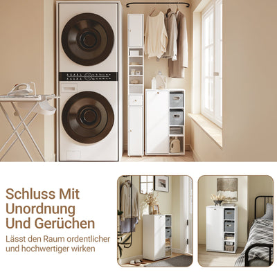 SoBuy Badezimmerschrank mit Wäschekorb schmal Weiß 50 cm 2 Stoffschubladen BZR218-W