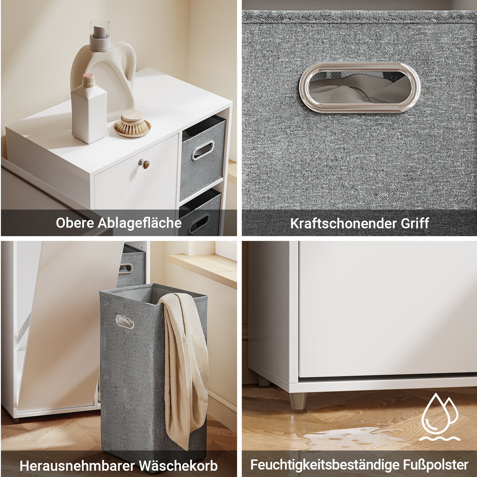 SoBuy Badezimmerschrank mit Wäschekorb schmal Weiß 50 cm 2 Stoffschubladen BZR218-W