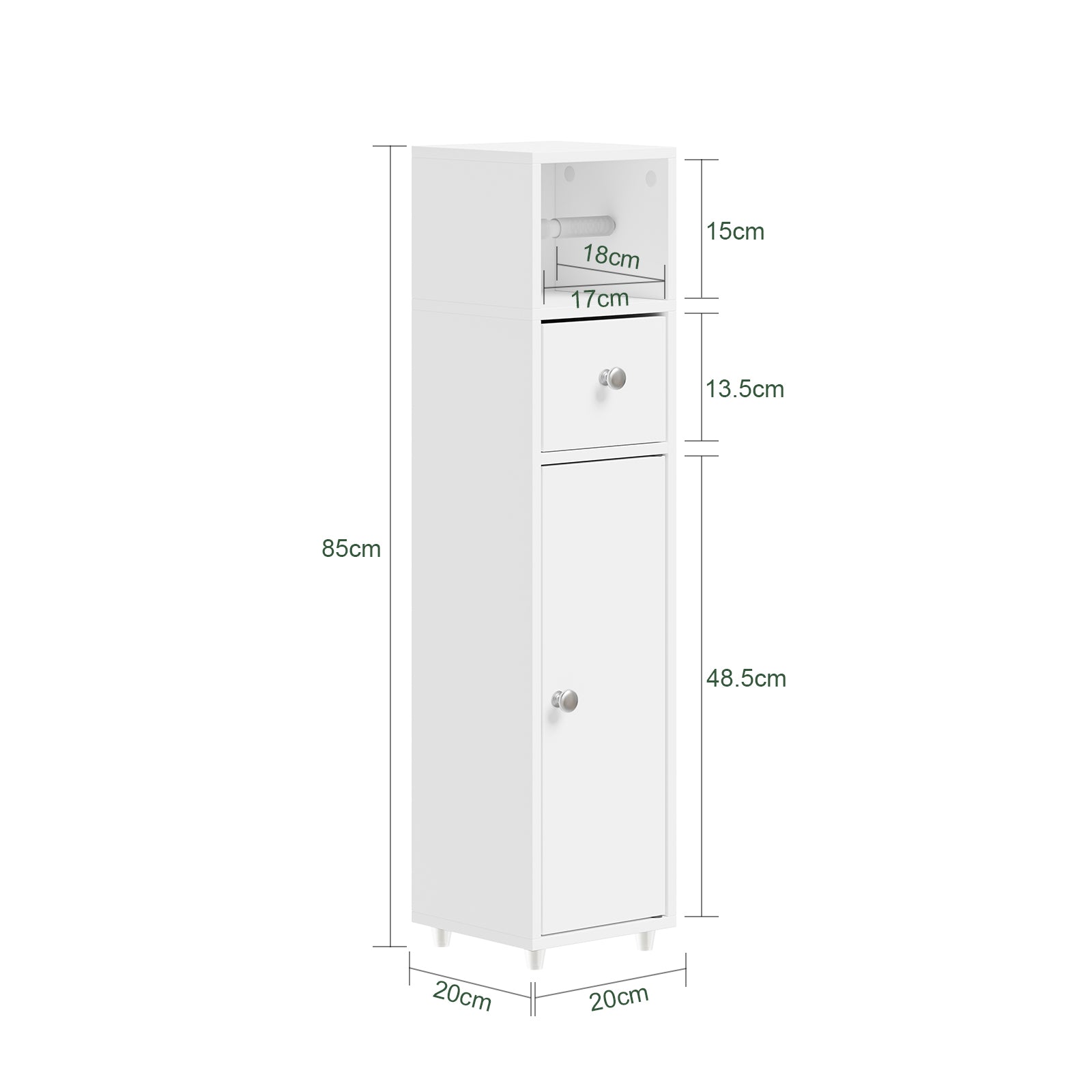 SoBuy | Badschrank Schmal 20cm | Toilettenpapierschrank mit Schublade Weiß | BZR219-W