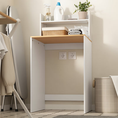 SoBuy Waschmaschinenregal Überbau Badezimmerschrank mit Fallschutz Weiß Natur BZR224-WN