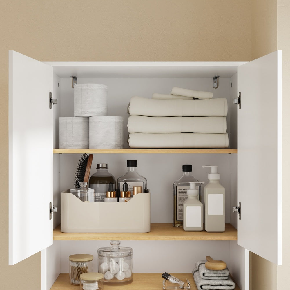 SoBuy | Badezimmerschrank schmal mit Wäschekorb Weiß | BZR241-E-W