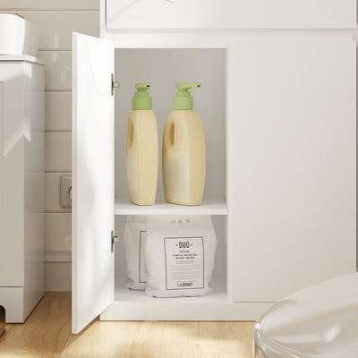 SoBuy | Badezimmerschrank schmal mit Wäschekorb Weiß | BZR241-E-W