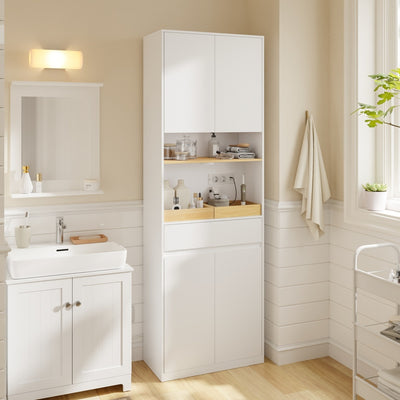 SoBuy | Badezimmerschrank schmal mit Wäschekorb Weiß | BZR241-E-W