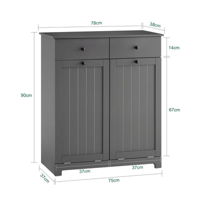 SoBuy | Meuble de salle de bain avec 2 sacs à linge | Panier à linge | Panier à linge, gris foncé | 78 x 90 x 38 cm | BZR33-II-DG 