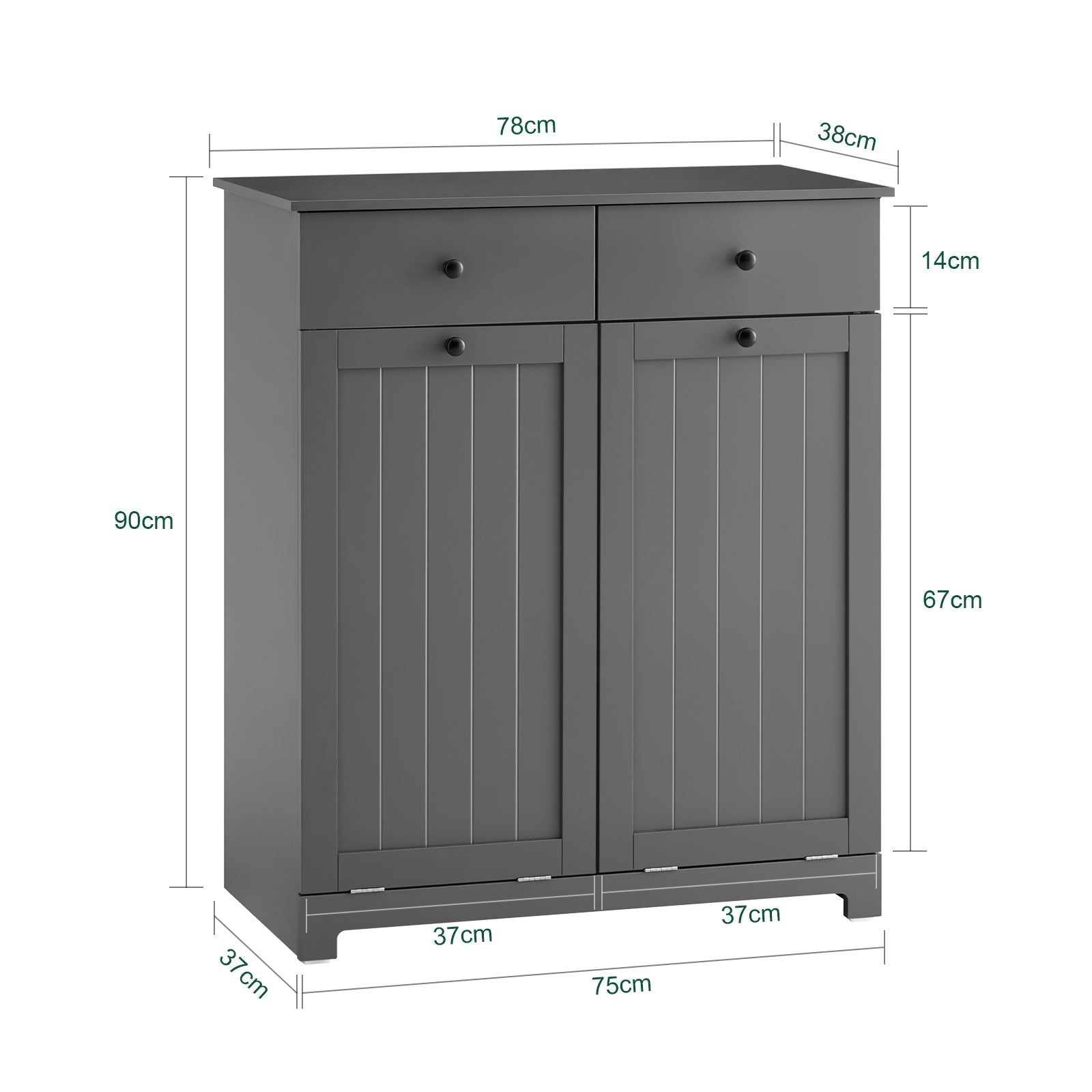 SoBuy | Mobile bagno con 2 sacchi per la biancheria | Cesto per la biancheria sporca | Cesto portabiancheria grigio scuro | 78x90x38cm | BZR33-II-DG