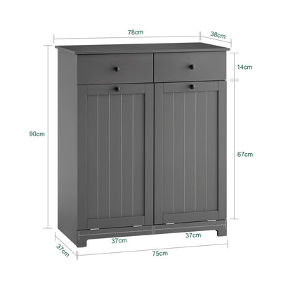 SoBuy | Mobile bagno con 2 sacchi per la biancheria | Cesto per la biancheria sporca | Cesto portabiancheria grigio scuro | 78x90x38cm | BZR33-II-DG