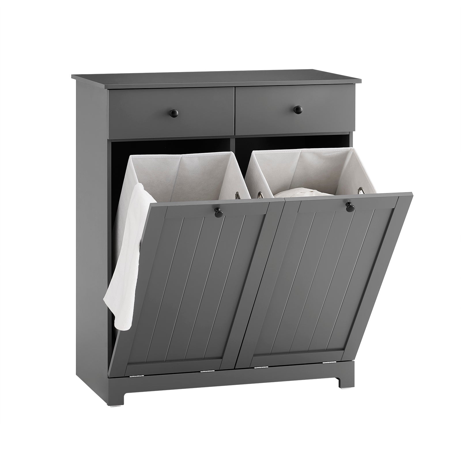 SoBuy | Mobile bagno con 2 sacchi per la biancheria | Cesto per la biancheria sporca | Cesto portabiancheria grigio scuro | 78x90x38cm | BZR33-II-DG