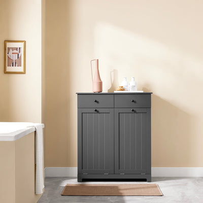 SoBuy | Mobile bagno con 2 sacchi per la biancheria | Cesto per la biancheria sporca | Cesto portabiancheria grigio scuro | 78x90x38cm | BZR33-II-DG
