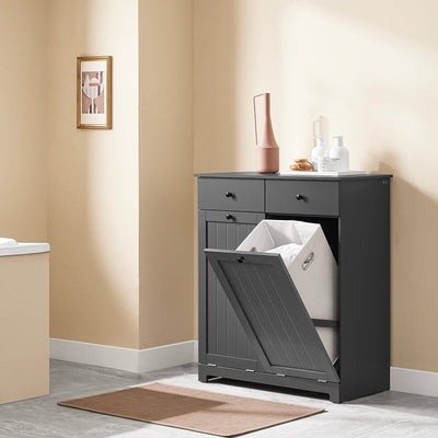 SoBuy | Mobile bagno con 2 sacchi per la biancheria | Cesto per la biancheria sporca | Cesto portabiancheria grigio scuro | 78x90x38cm | BZR33-II-DG