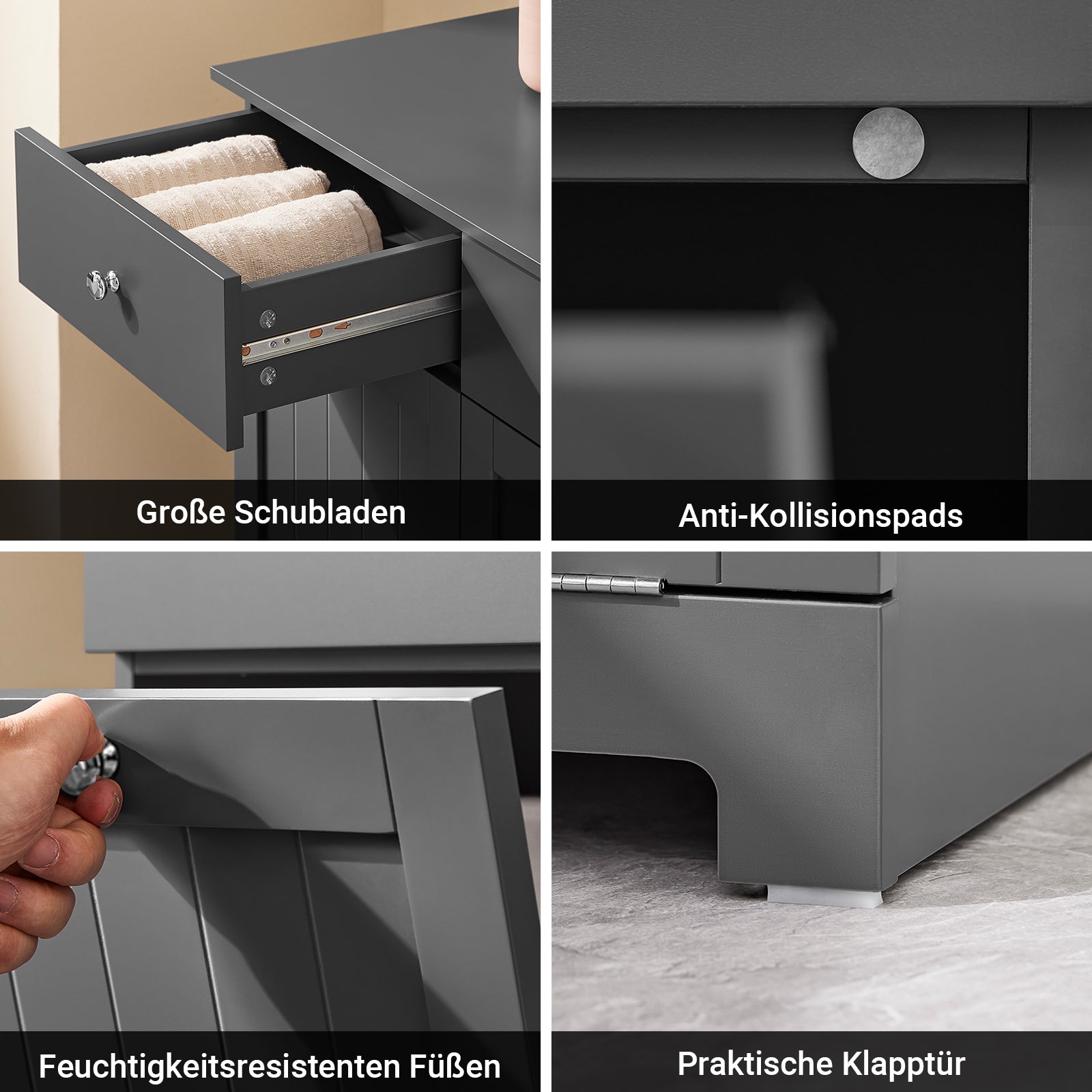 SoBuy | Mobile bagno con 2 sacchi per la biancheria | Cesto per la biancheria sporca | Cesto portabiancheria grigio scuro | 78x90x38cm | BZR33-II-DG