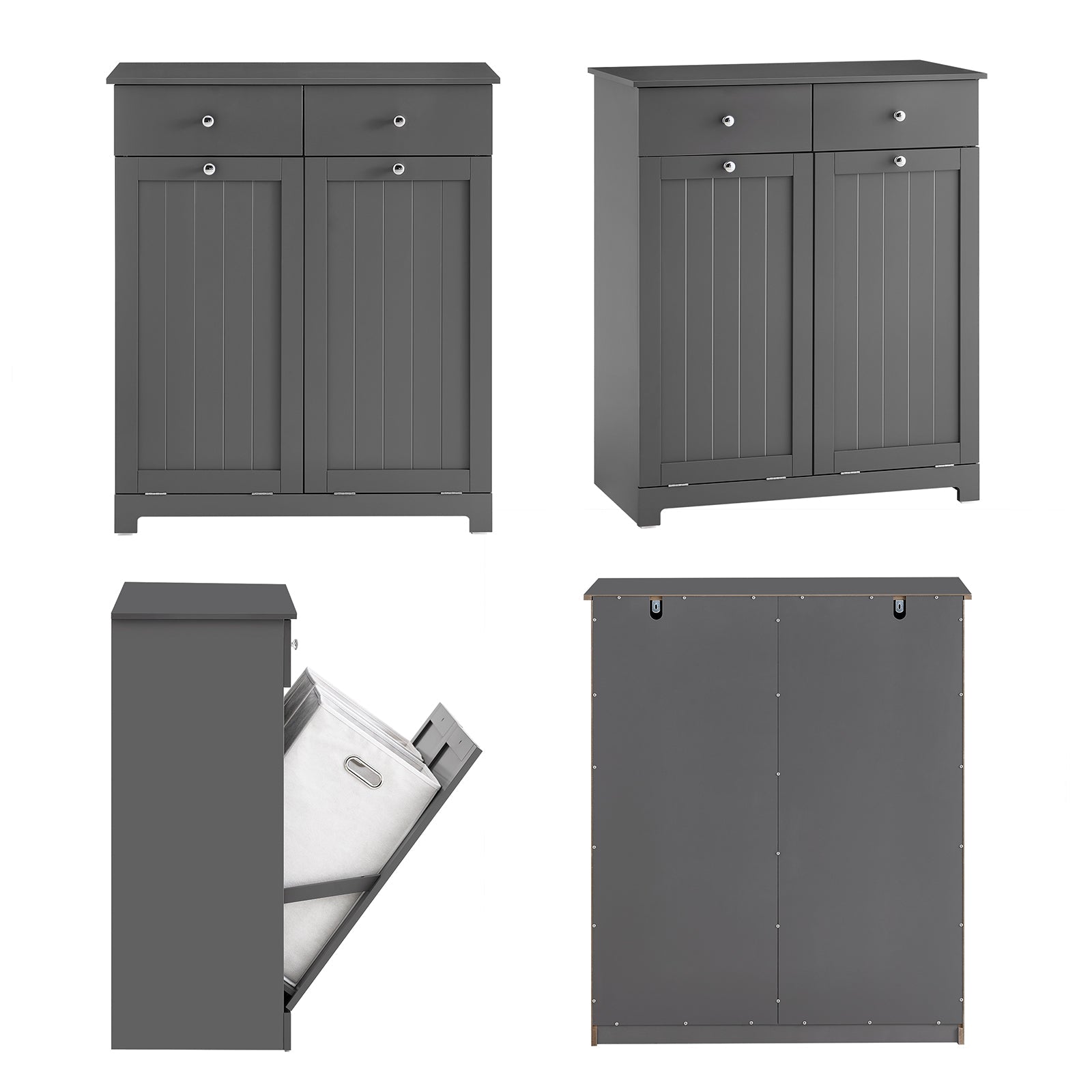 SoBuy | Mobile bagno con 2 sacchi per la biancheria | Cesto per la biancheria sporca | Cesto portabiancheria grigio scuro | 78x90x38cm | BZR33-II-DG