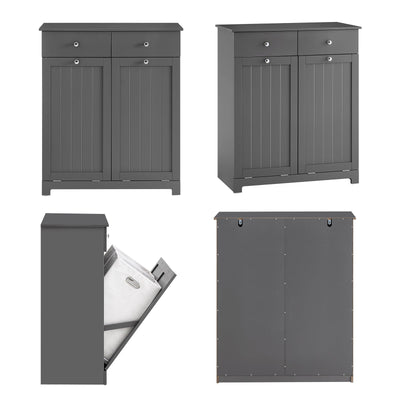 SoBuy | Mobile bagno con 2 sacchi per la biancheria | Cesto per la biancheria sporca | Cesto portabiancheria grigio scuro | 78x90x38cm | BZR33-II-DG
