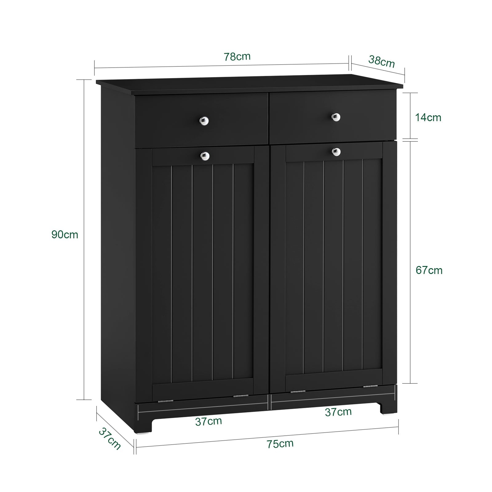 SoBuy | Armadio portabiancheria con 2 sacchi | Cesto portabiancheria | Nero | BZR33-II-SCH