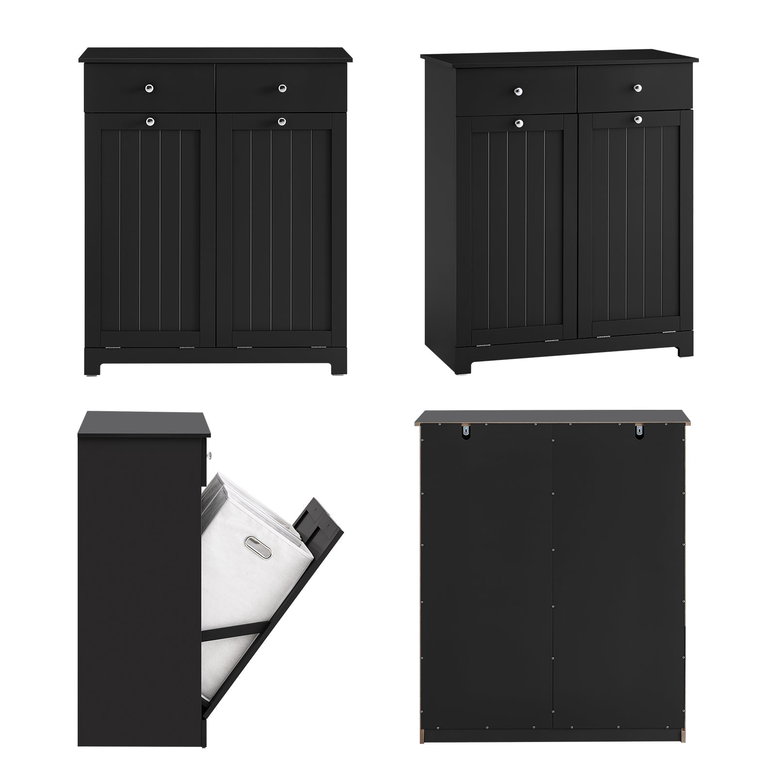 SoBuy | Armadio portabiancheria con 2 sacchi | Cesto portabiancheria | Nero | BZR33-II-SCH