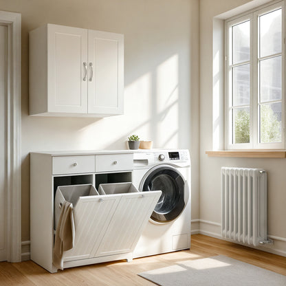 SoBuy | Wäscheschrank mit 2 Wäschesäcke | Wäschesammler | Wäschekorb Weiß | BZR33-II-W