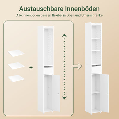Prévente | Armoire de salle de bain haute SoBuy avec étagères réglables, étroite, blanche, 20 x 145 x 20 cm, BZR34-KW