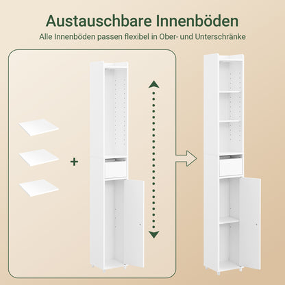 Prévente | Armoire de salle de bain haute SoBuy avec étagères réglables, étroite, blanche, 20 x 145 x 20 cm, BZR34-KW