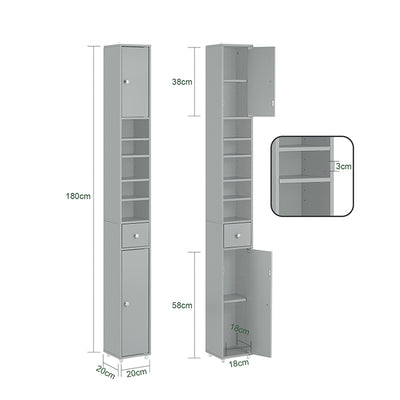 Armoire de salle de bain haute SoBuy avec étagères réglables, étroite, gris clair, 20 x 180 x 20 cm, BZR34-HG