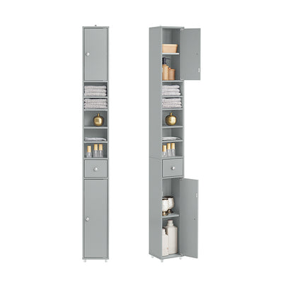 Armoire de salle de bain haute SoBuy avec étagères réglables, étroite, gris clair, 20 x 180 x 20 cm, BZR34-HG