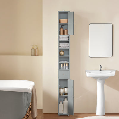 Armoire de salle de bain haute SoBuy avec étagères réglables, étroite, gris clair, 20 x 180 x 20 cm, BZR34-HG