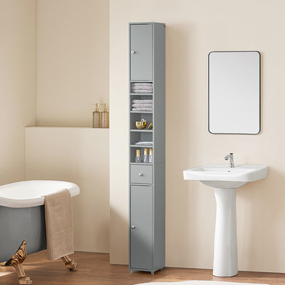 Armoire de salle de bain haute SoBuy avec étagères réglables, étroite, gris clair, 20 x 180 x 20 cm, BZR34-HG