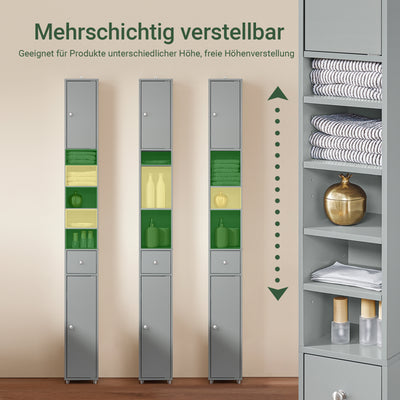 Armoire de salle de bain haute SoBuy avec étagères réglables, étroite, gris clair, 20 x 180 x 20 cm, BZR34-HG