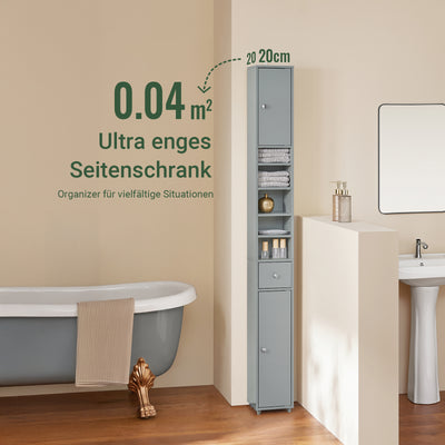 Armoire de salle de bain haute SoBuy avec étagères réglables, étroite, gris clair, 20 x 180 x 20 cm, BZR34-HG