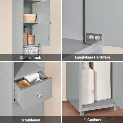 SoBuy Bad Hochschrank mit Verstellbare Ablagen schmal Hellgrau 20x180x20cm BZR34-HG