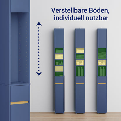 Armoire de salle de bain haute SoBuy avec étagères réglables, étroite, bleue, 20 x 180 x 20 cm, BZR34-II-B