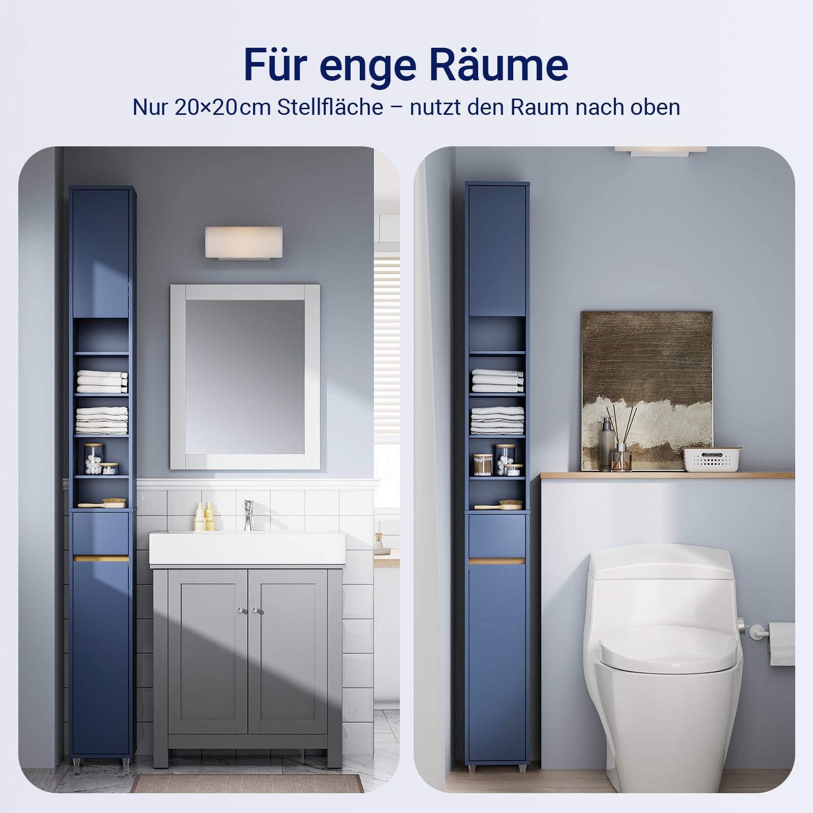 Armoire de salle de bain haute SoBuy avec étagères réglables, étroite, bleue, 20 x 180 x 20 cm, BZR34-II-B