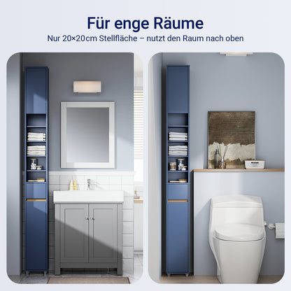 Armoire de salle de bain haute SoBuy avec étagères réglables, étroite, bleue, 20 x 180 x 20 cm, BZR34-II-B