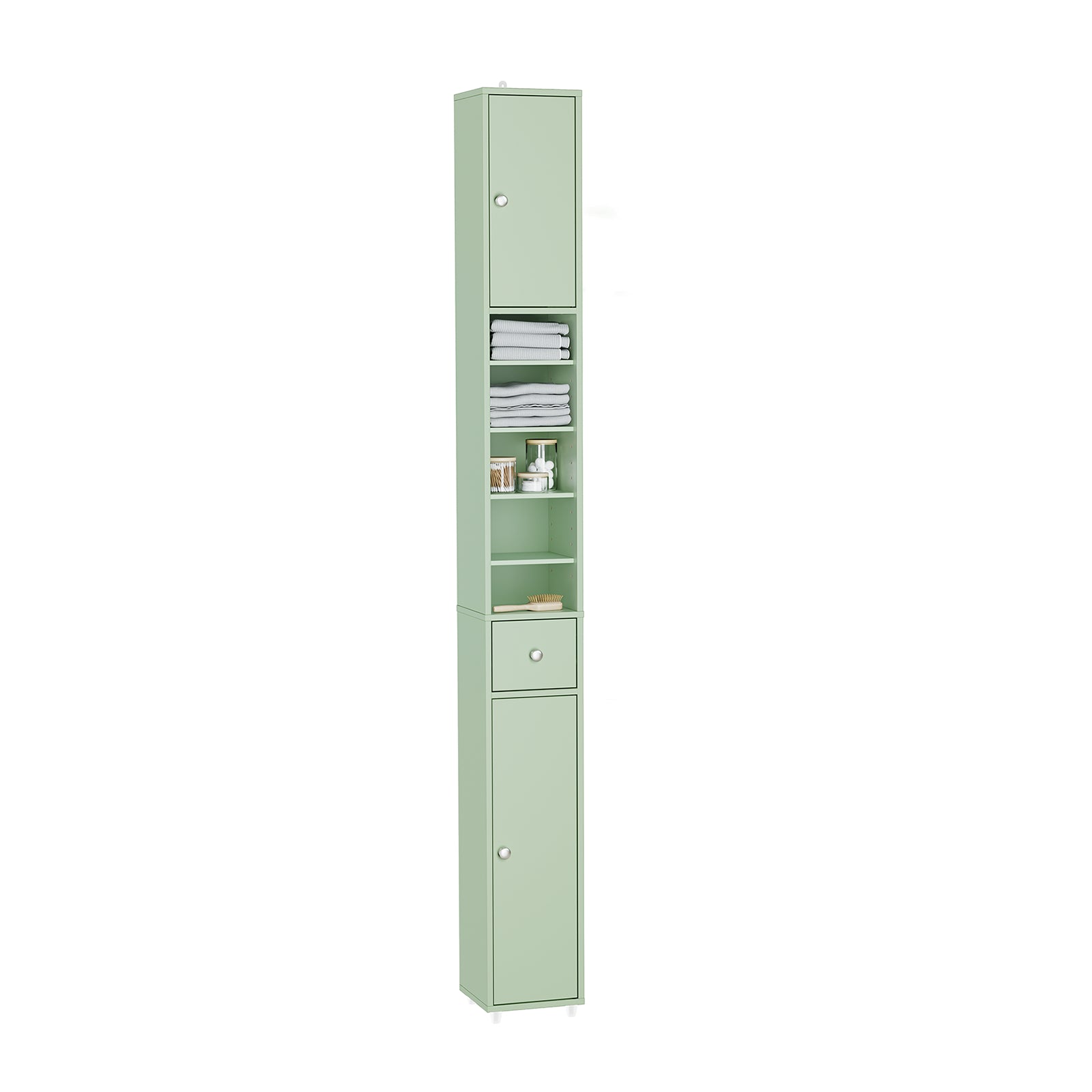 SoBuy | Armoire de salle de bain haute étroite | avec étagères réglables | Vert clair | 20 x 180 x 20 cm BZR34-II-GR 