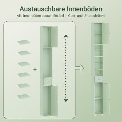 SoBuy | Armoire de salle de bain haute étroite | avec étagères réglables | Vert clair | 20 x 180 x 20 cm BZR34-II-GR 