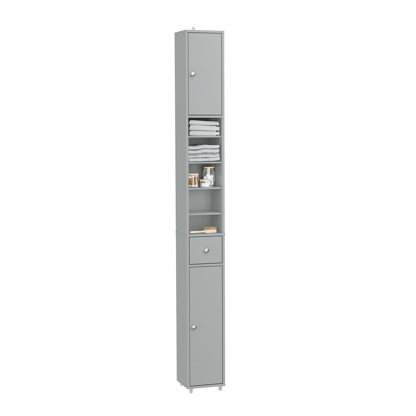 SoBuy | Mobile colonna da bagno | con ripiani regolabili sottili | Grigio chiaro | 20x180x20cm | BZR34-II-HG