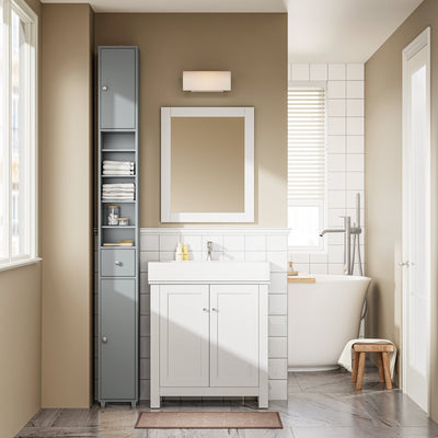 SoBuy | Mobile colonna da bagno | con ripiani regolabili sottili | Grigio chiaro | 20x180x20cm | BZR34-II-HG