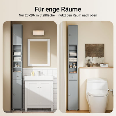 SoBuy | Mobile colonna da bagno | con ripiani regolabili sottili | Grigio chiaro | 20x180x20cm | BZR34-II-HG