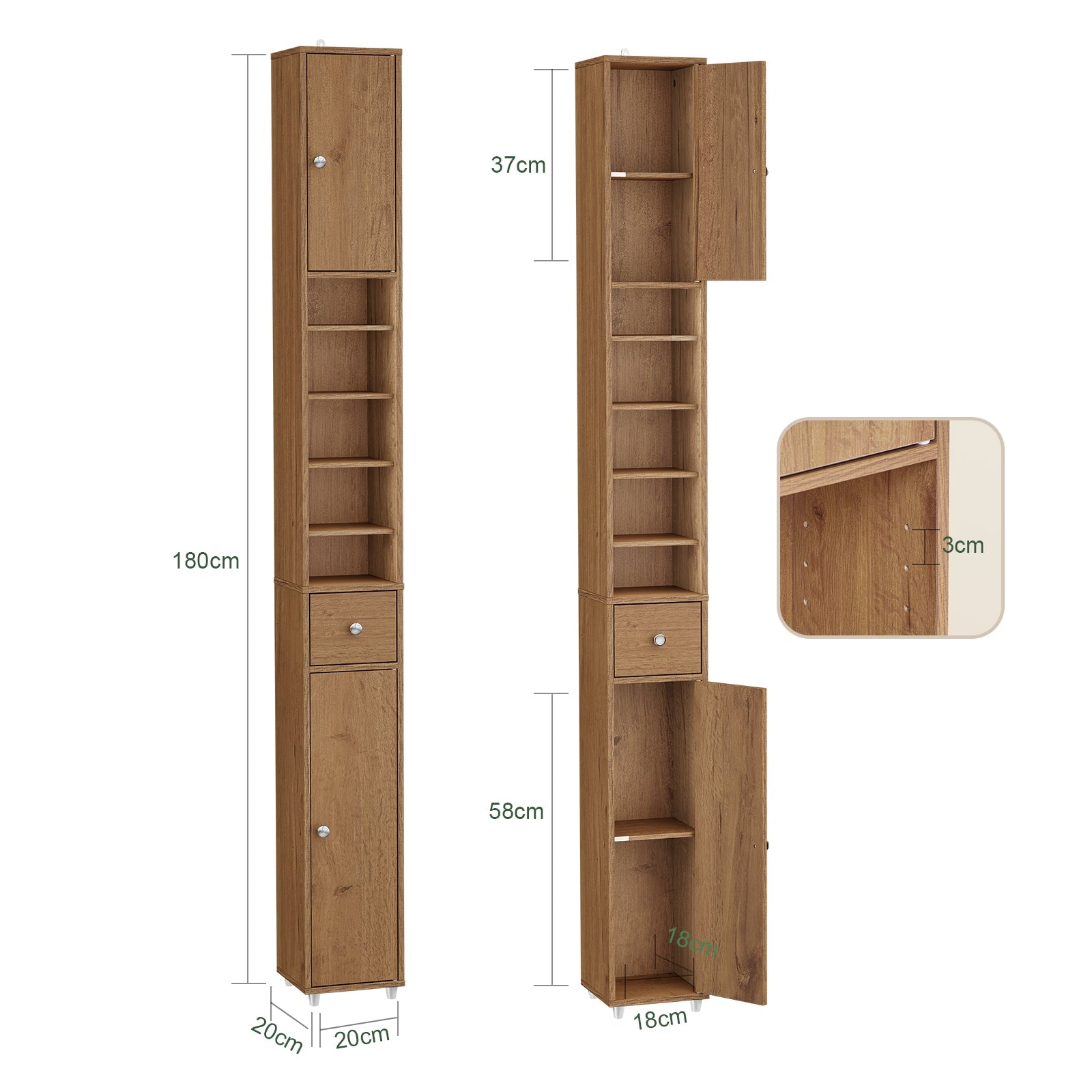 SoBuy | Mobile colonna da bagno salvaspazio | con ripiani regolabili | Vintage 20x180x20cm BZR34-II-PF