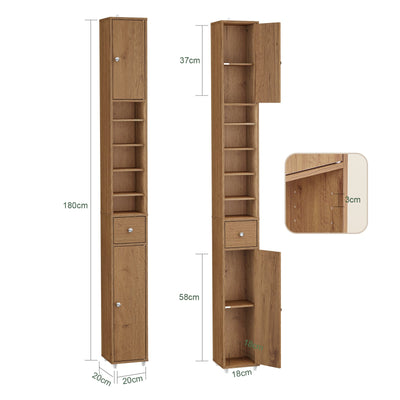 SoBuy | Mobile colonna da bagno salvaspazio | con ripiani regolabili | Vintage 20x180x20cm BZR34-II-PF