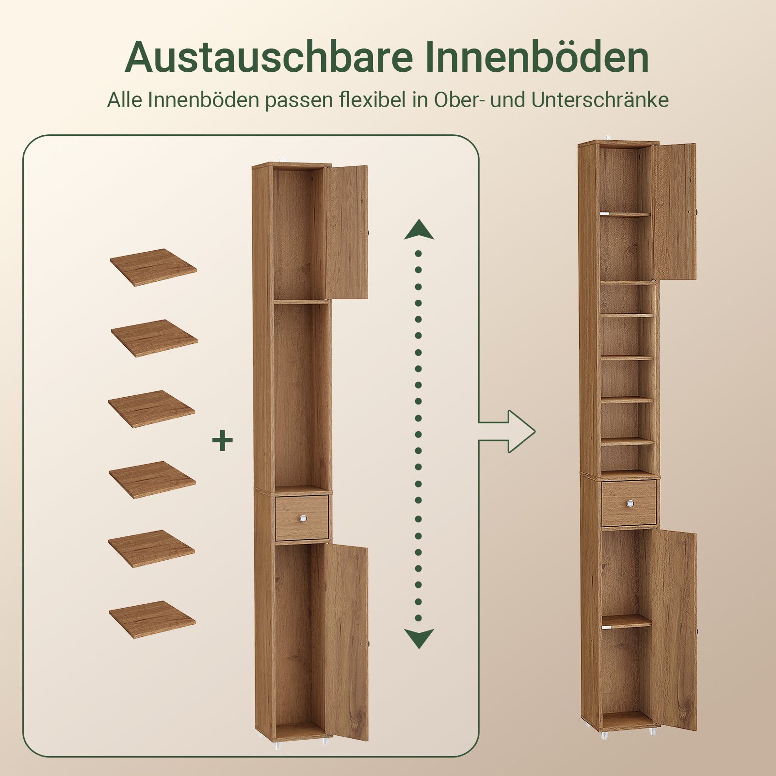 SoBuy | Badzimmerschrank Schmal | mit Verstellbare Ablagen | Vintage 20x180x20cm BZR34-II-PF