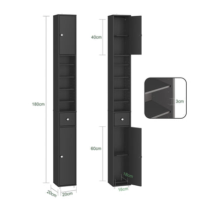 SoBuy | Armadietto alto da bagno | con ripiani regolabili sottile | Nero | 20x180x20cm | BZR34-II-SCH